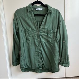 Zara v neck blouse with took up sleeves. Size small